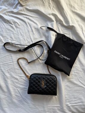 Black Quilted Leather Crossbody Bag with Gold Hardware